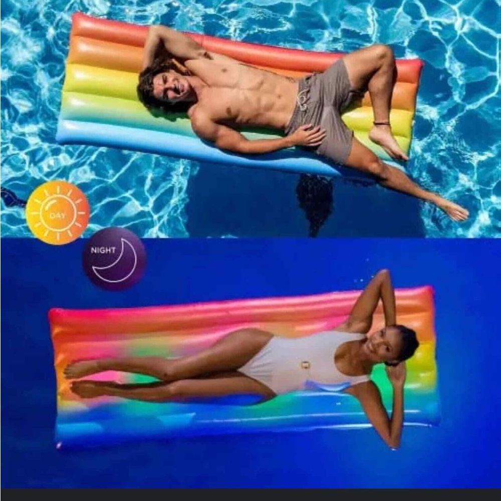 Pool Candy Illuminated 74" Rainbow Light Up LED Deluxe Pool Raft Float 3 Modes